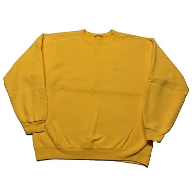 Vintage 90s Starter Sweatshirt Mens Large Yellow Pullover Logo Hipster Crew Neck • $26.99