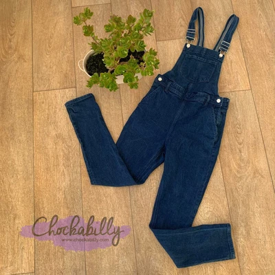 £14.99 • Buy H&M Slim Leg Denim Dungarees Size 10 Land Girl Rockabilly Pin Up