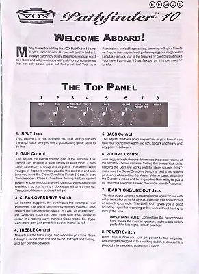 Vox Pathfinder 10 Combo Guitar Amp Amplifier Original Owner's Manual Booklet New • $19.99