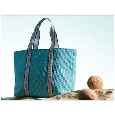 NWT Victoria Secret Bombshell Isle Aqua Blue Large Tote Crochet Beach Bag • $28
