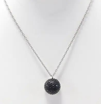$98 Marc Jacobs Black Pave 1/2 Ball Pendant 18  Silver Tone Necklace NWD • $14.95