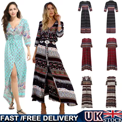 UK Women Boho Gypsy Hippie Long Maxi Dress Party Beach Baggy Loose Dress Holiday • £14.95