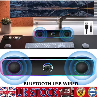 Computer PC Speaker Bluetooth Sound Bar Wired USB Powered Stereo Bass Laptop • £14.99