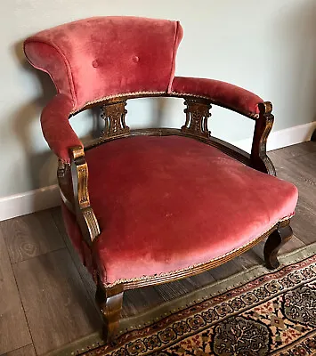 Victorian Mahogany Tub Chair Library Chair Pink Upholstery • £180