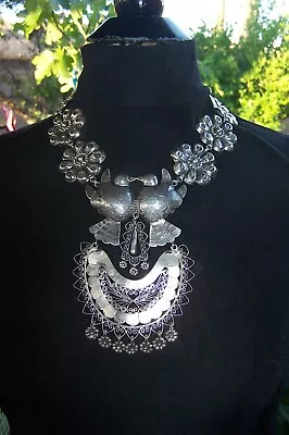 XL MARIA BELEN Frida Kahlo Lovebird Flower Sterling Silver Mexican Necklace • $975