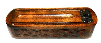£12 • Buy Vintage Wooden “treen” Sliding Opening Pencil Pen Box With Carved Features