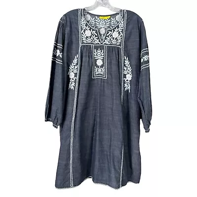 Roberta Roller Rabbit Women's Sz L Dress Abagail Blue Chambray Embroidered • $50