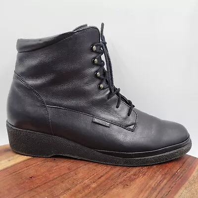 Mephisto Ankle Boots Women's 10 Black Leather Lace Up Wedge Comfort Booties • $59.97