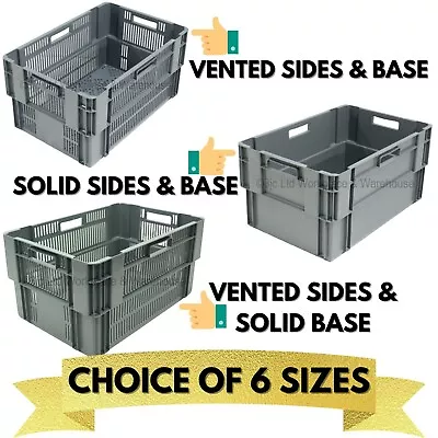 Standard Plastic Euro Storage Box Boxes Choice Of 6 Sizes Vented Or Solid Sides • £16.28