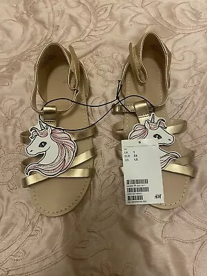 H&M Girls Gold Unicorn Summer Sandals Size Uk 1 • £3.50