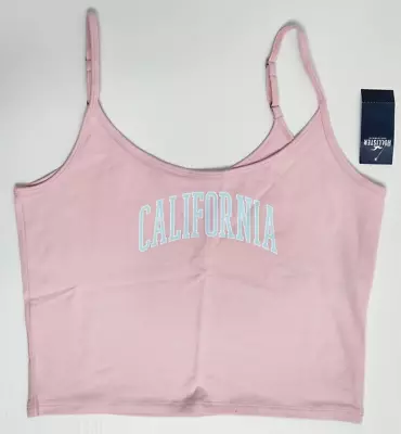 HOLLISTER Pink Casual Camisole Fitted Crop Top With Graphic Print Sz M/10 NEW • $29