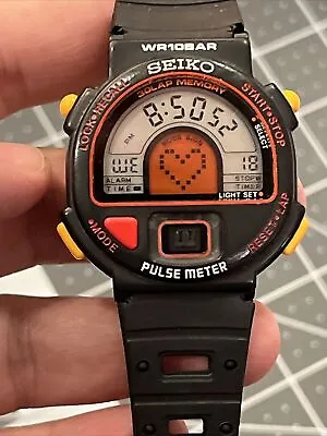 Ultra Rare 1980s Men’s Watch Seiko PULSE METER S240 400C Black With Yellow Red • $350