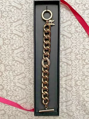 Victoria's Secret Gold Link Angel Wing Charm Rhinestone Toggle Bracelet NEW Box • $12.99