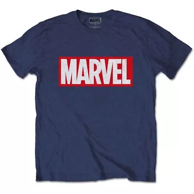 Blue Marvel Comics Marvel Box Logo Official Tee T-Shirt Mens • £15.99