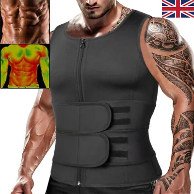 Men Sauna Sweat Vest Shirt Waist Trainer Fat Burner Body Shaper Tops Weight Loss • £9.79