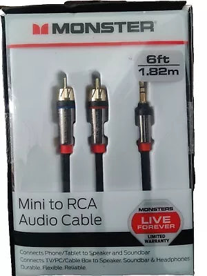 Monster 6-FT 1.82M MINI TO RCA AUDIO CABLE 3.5mm Phone Tablet Speaker TV PC HQ • $14.77