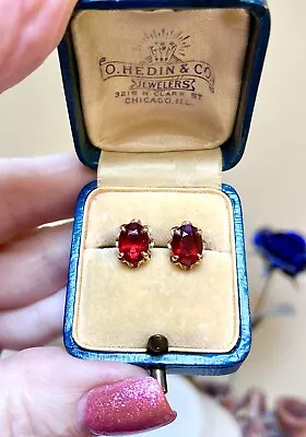 Lovely Vintage 14 Kt. & 10 Kt. Yellow Gold Faceted Red Garnet Stud Earrings • $125