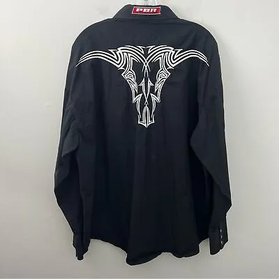 PBR Embroidered Rodeo Shirt Mens Size XL Pearl Snaps Skull Western Black • $35