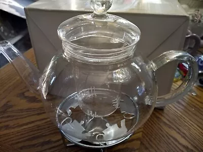 Glass Clear Teapot With Warmer By Warm Spirt • $36.95