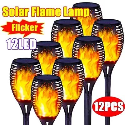 £4.88 • Buy 12× Flame Effect Solar Power Lights Stake Garden Path Flickering LED Torch Lamp