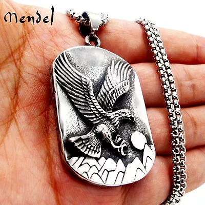 MENDEL Mens Stainless Steel Dog Tag Spiritual Biker Eagle Pendant Necklace Men • $11.98