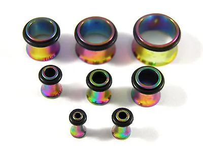 £2.95 • Buy Rainbow Stainless Steel Single Flare Ear Tunnels Stretchers Tapers 2 O-Rings UK