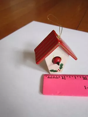 Vintage Small Birdhouse Cardinal Wood Christmas Ornament 2  Wooden FREE SHIP • $10.95