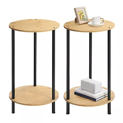 Set Of 2 Nightstands Round Coffee Tables Heavy Duty End Tables W/ 2 Shelves • $32.99