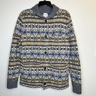 J. Crew Fair Isle Cardigan Sweater Boiled Lambswool Chore Nordic Cozy Winter XS • $51.99