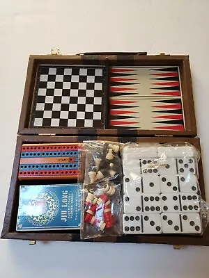 6 In 1 Travel Game Set Chess Checker Backgammon Cribbage Dominoes Cards   • $18