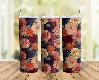 Garden Of Dahlias Stainless Steel Skinny 20 Oz Tumbler With Lid & Straw NEW • $17.99