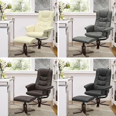 Recliner Swivel Leather Armchair Chair Sofa TV Cinema With Footrest Stool Lounge • £159.95