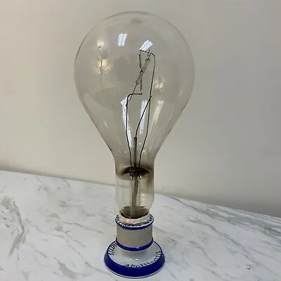 Vintage Apollinaris French Match Holder Cobalt Blue Striker & Huge Edison Bulb • $125