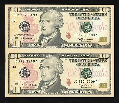 Uncut Sheet Of 2 $10 Bills Series 2013 Crisp Real Connected US Paper Money • $44.99