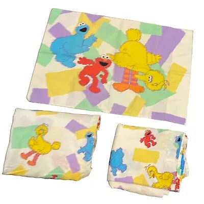 Vintage Sesame Street Twin Bed Sheet Set Elmo Big Bird Cookie Monster '97 Henson • $30