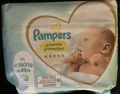 X 5 Pampers Nappies Size P1 Premature Newborn Baby Preemie Protection 1800g (20) • £13.99