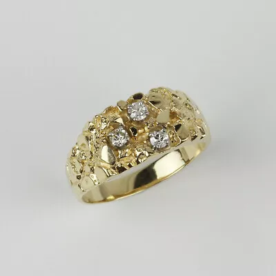 14k Yellow Gold 0.30 Carat Diamond Mens Faux Nugget Ring Size 12.5 • $599