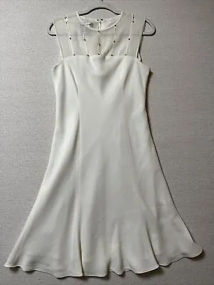 Evan-Picone Dress Womens Size 8 White With Faux Diamond Sheer Upper Sleeveless  • $12.99
