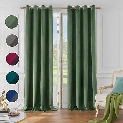 Topfinel 2PCS Blockout Curtains Velvet Blackout Curtains With Eyelet For Bedroom • $22.59