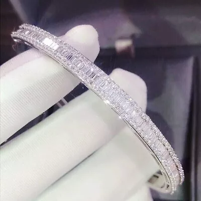 8 CT Round Cut Real Moissanite Women's Bangle Bracelet 14K White Gold Plated • $144