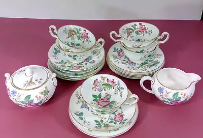 $175 • Buy Wedgewood Charnwood 21 Piece Creamer Sugar Cup Saucer Dishes Plate Peony Floral