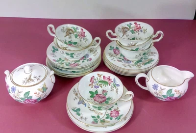 $149 • Buy Wedgewood Charnwood 21 Piece Creamer Sugar Cup Saucer Dishes Plate Peony Floral