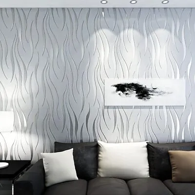 £9.99 • Buy 10M 3D Damask Sliver Wave Wallpaper Roll Home Decor Silver Grey Wall Paper Roll