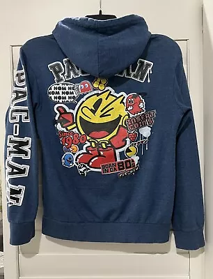 Awesome Pac Man Sweatshirt Adult Small Hoodie Blue Bandai Great Graphics Soft • $9