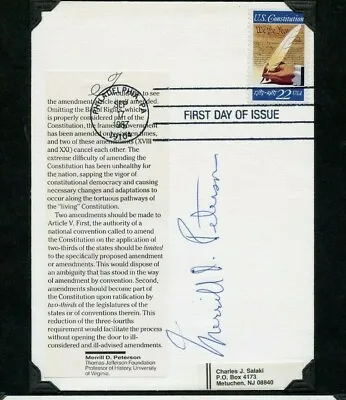 Autographed Envelope Merrill D. Peterson Historian & Author On Thomas Jefferson • $15.99