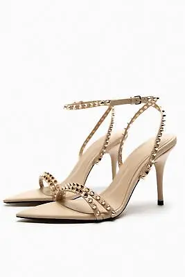 Studded Pointy Toe Open Toe High Heels Nude Sandals • $39.17