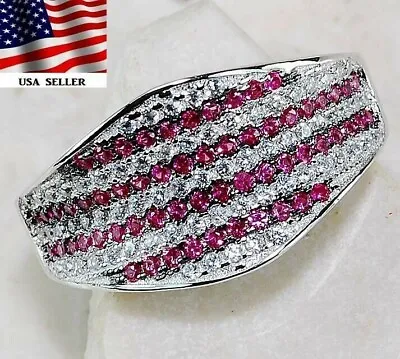 1CT Ruby & White Topaz 925 Solid Sterling Silver Ring Jewelry Sz 7 UB2-6 • $32.99