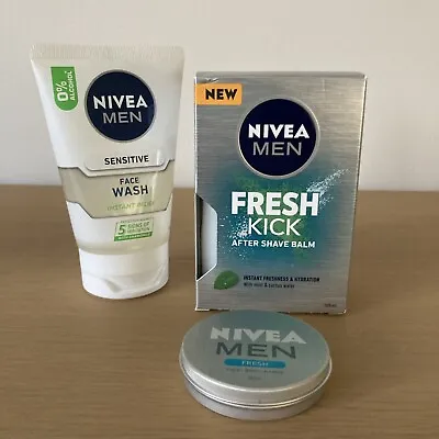 NIVEA MEN FRESH KICK After Shave Balm Fresh Face Body Hand Sensitive Face Wash • £8.99