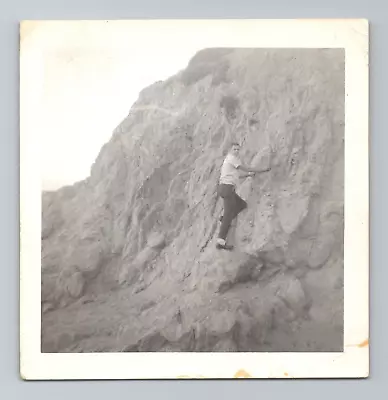 Vintage 60s Photo - Man Climbing Rock Hill - B&W Snapshot • $3.45