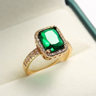 Square Green Zircon Gemstone 18K Gold Plated Rings Womens Men's Wedding Ring • £4.21